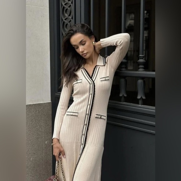 Sandro Alexandrine Ribbed Midi Dress S - Picture 2 of 9